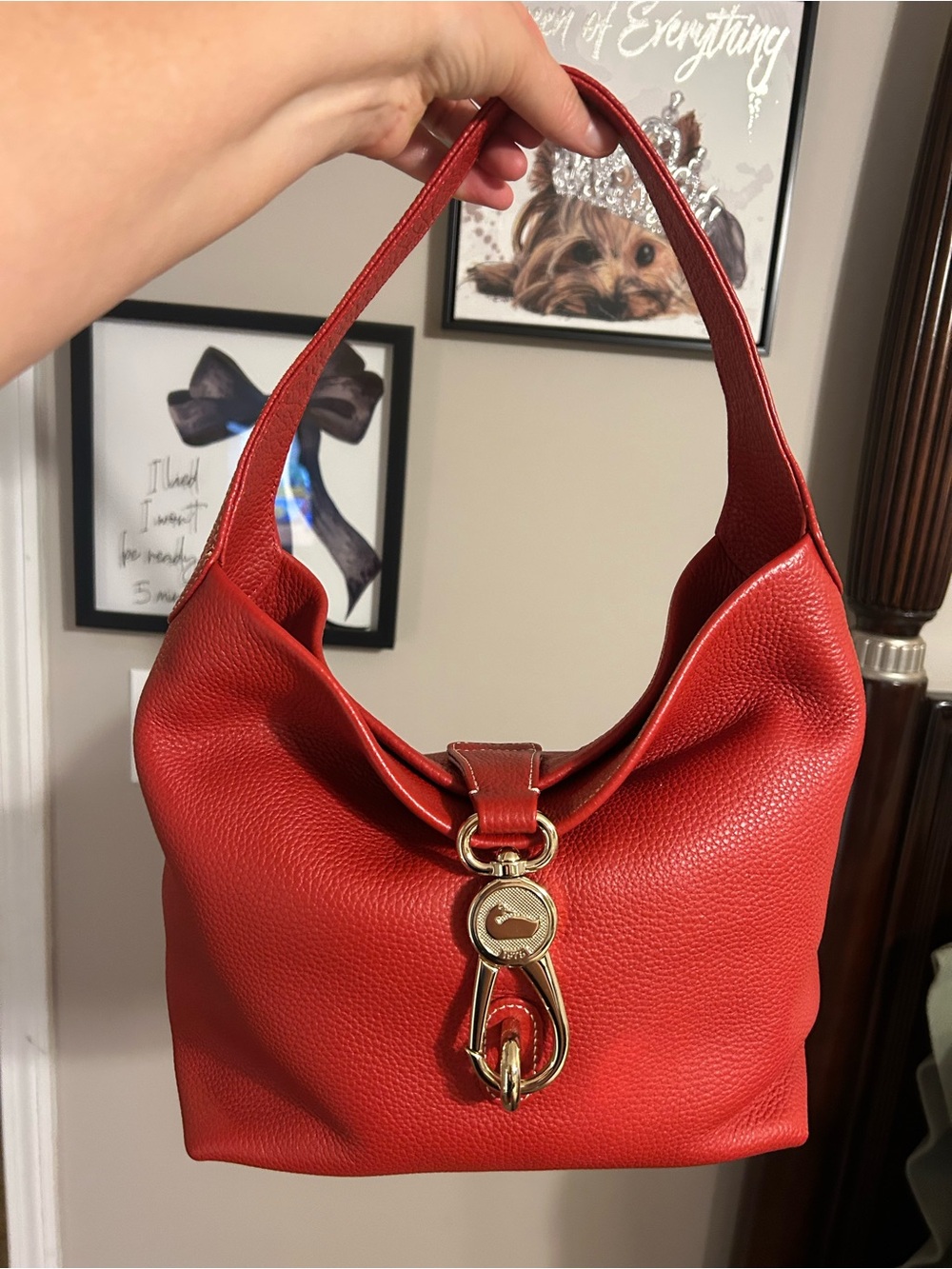 Dooney & Bourke Red Pebbled Leather Shoulder Bag with Gold Hardware